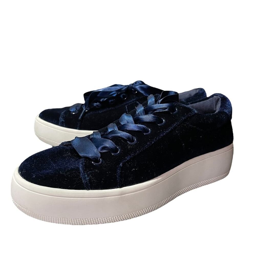 Steve Madden Sneakers 5.5 Walking Berdi Velvet Lace Up Ribbon Low Top Shoes Blue